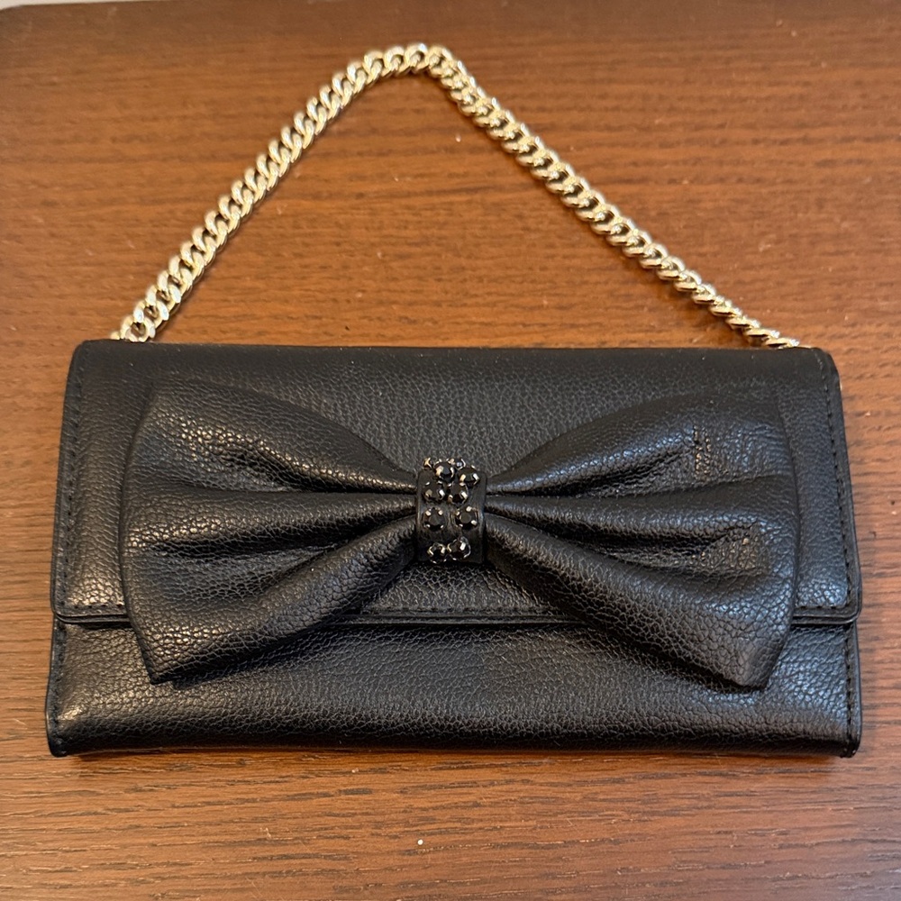 Kate Spade Elegant Black Clutch with Gold Chain wallet